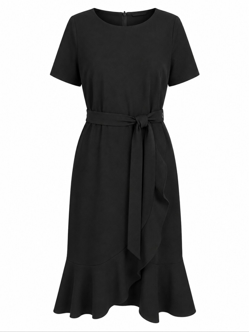 SHELBY & PALMER | Black Faux Wrap Ruffle Belted Cocktail Party Dress LBD | 12